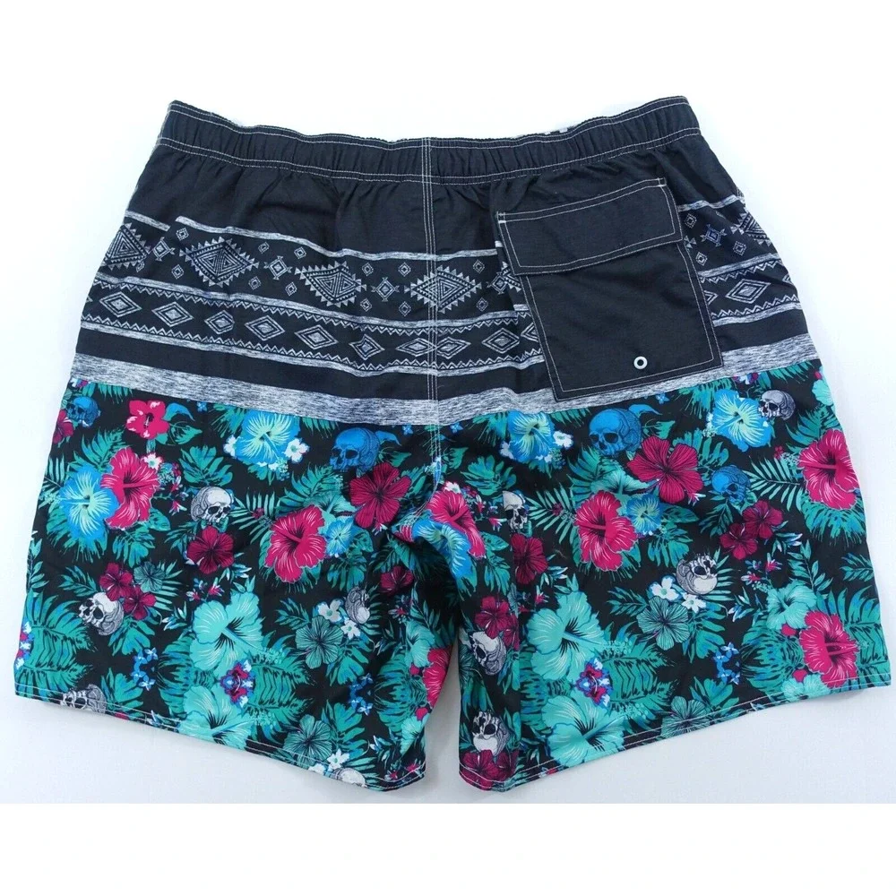 Joe Boxer Board Shorts Men XXL Skulls Floral Brief Mesh Lining Pockets Swim